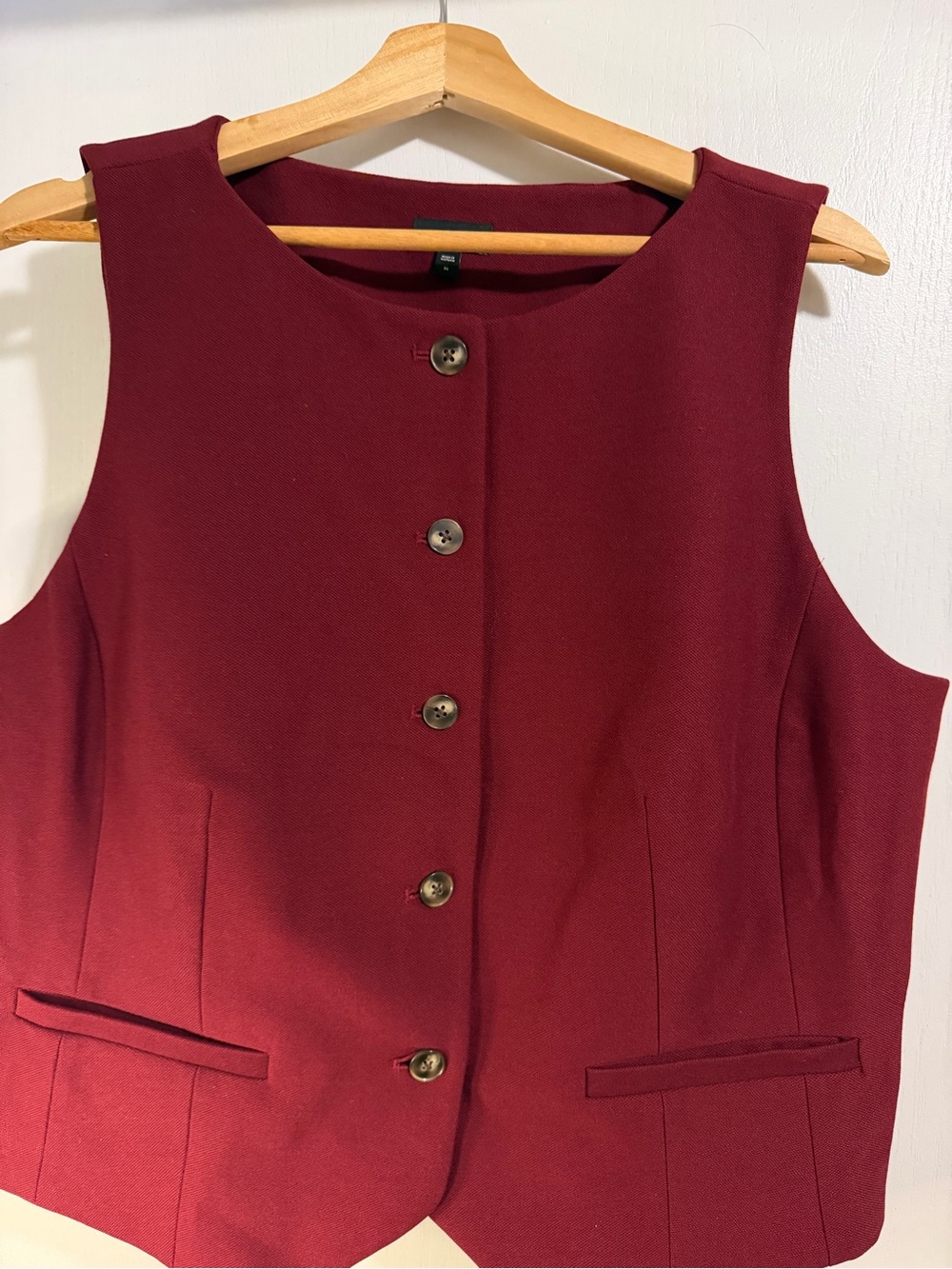 Express Sleeveless Button Front Vest - Burgundy Red